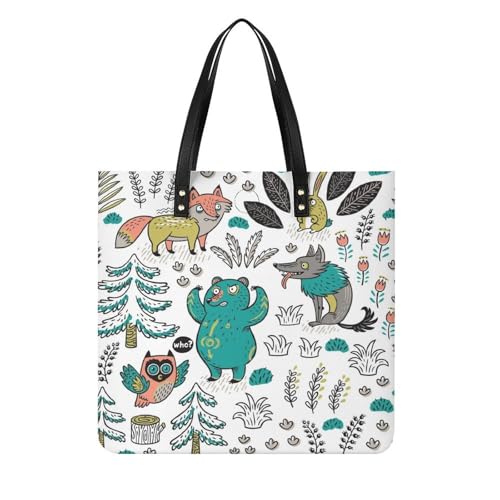 Sac shopping renard et loup en toile pour femme grand cabas de voyage 39x39cm