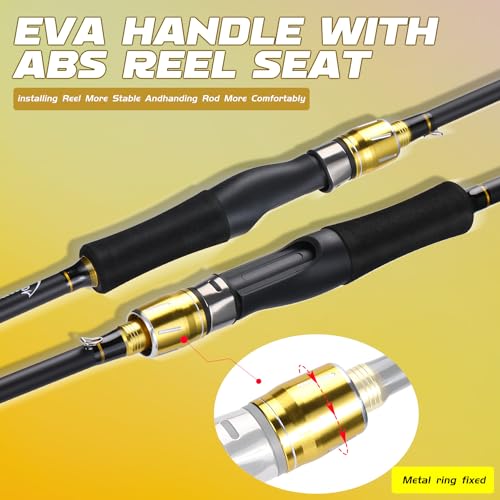Image of Sougayilang Fishing Rod, Composite Glass & Carbon Fiber Blanks Spinning Rod and Casting Rod, 2Pc Fishing Pole with EVA Handle-Golden-1.8m-Spinning