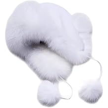 Queenbox Toddler Furry Pompom Trapper Hat, Adjustable Earflap Beanie Hat Warm Lined Cap for Boy Girl, White