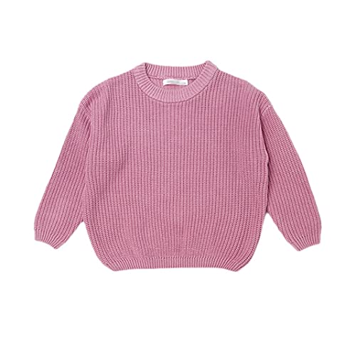 HDLEXD Toddler Baby Boys Girls Knitted Sweater Blouse Sweatshirt Warm Long Sleeve Crewneck Pullover Tops Winter Clothes Dark Pink 18-24 Months