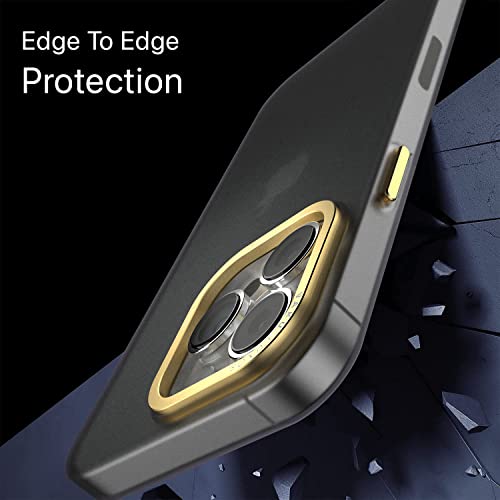 Image of eller sante SAN Pedro Frosted for iPhone 14 Pro Case Cover, 6 Feet Drop Protection, Shockproof, Scratch Resistant, Slim, Thin, Compatible with iPhone 14 Pro Back Cover - Black & Gold