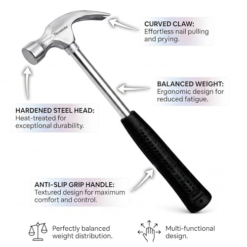 Image of Themisto TH-T32 400g Steel Shaft Claw Hammer With Anti-Slip Handle | Reliable Tool for Woodwork, DIY and Home Maintenance