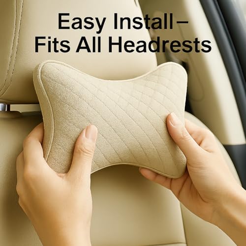 Image of Velvet Soft car Neck Pillow for Travel, Travel Micro Fiber Rest Pillow /Cushion Set of Pillows Compatible with All Cars - Pack of 2 Pieces (Beige)