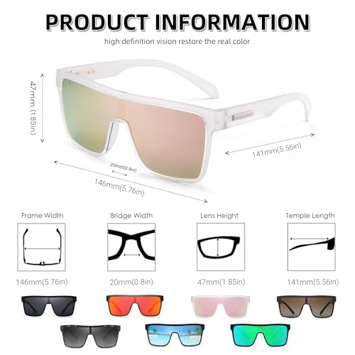 Image of GLINDAR Polarized Sunglasses Men Flat Top Womens, Oversized Square Shield | One Piece,Trendy,Lightweight,Driving