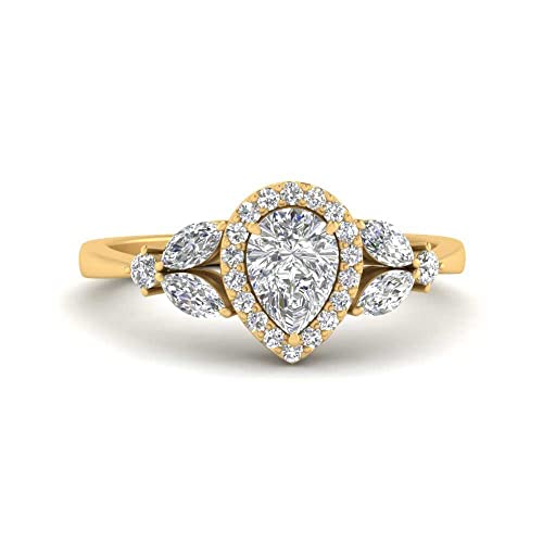 Bague de fiançailles halo diamants marquise plaqué or jaune pour femme