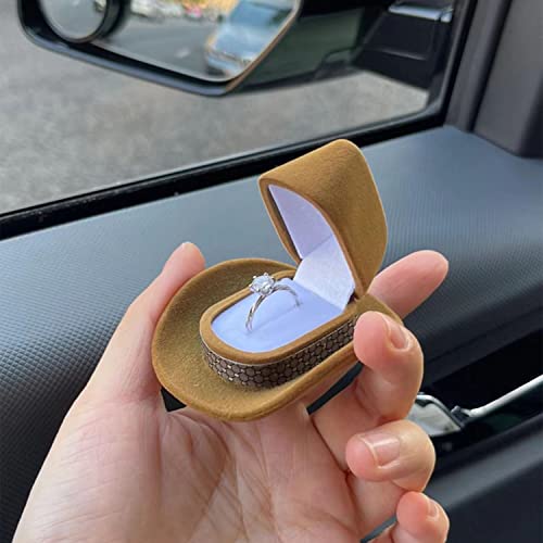 Muchly Creative Cowboy Hat Jewelry Box | Premium Fashion Velvet Ring Box | Western Cowboy Hat Jewelry Box | Vintage Ring Box For Wedding Ceremony, Engagement(Brown) #TOP6