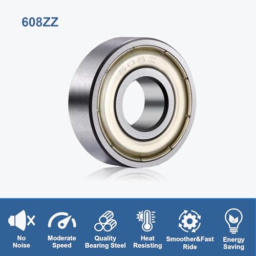 4 Stück 608 ZZ Kugellager – 8x22x7mm Doppelt Geschirmte Rillenkugellager aus Chromstahl – Für Skateboards, Inline Skates, Roller & Industriemaschinen (608ZZ - Size 8 x 22 x 7 mm)