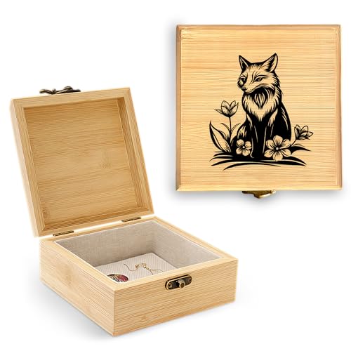 BJDAMAI Caja de joyería decorativa de recuerdo de zorro, regalos de zorro para mujeres, decoración temática de amantes de zorros, decoración temática de zorros, decoración de anillos de habitación del