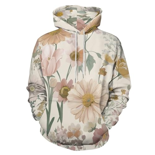 Pull de beige créatif imprimé 3D sweat à capuche motif floral