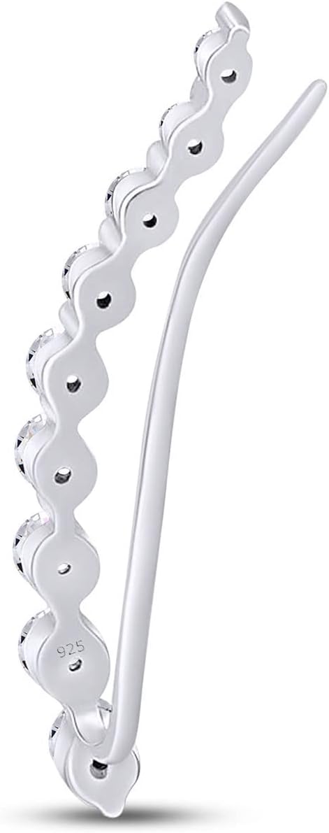 AFFY Floating Curved Bar One Piece Left Ear Crawler Earrings In White Gold Over Sterling Silver