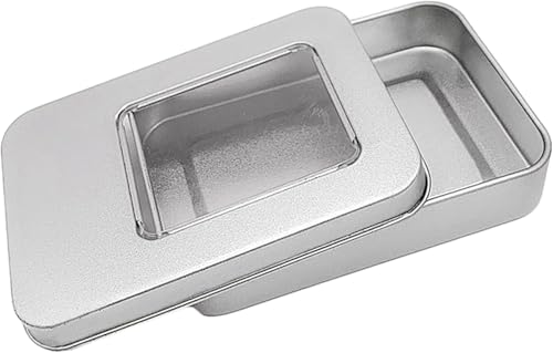 Image of 3.46 Inch Silver Metal Storage Box - Small Rectangle Organizer for Playing Cards, Jewelry, Candy, Keys, Gift Case, Travel Container, Compact Empty Tin for Game Pieces & Trinkets, 1 Pack