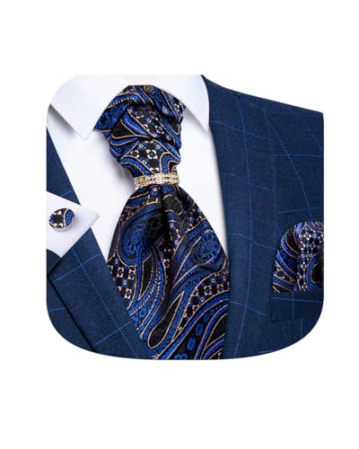 Image of DiBanGu Silk Woven Ascot Cravat with Pocket Square Set for Men | Paisley Ascot,Wrinkle-Resistant,Silky Smooth,Easy to Match,Cufflinks,Tie Ring,Wedding,Ceremonies,Party Occasions,Banquet
