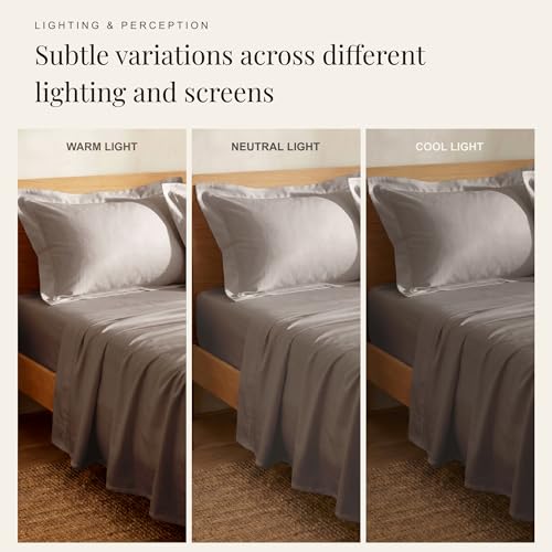 Image of Huesland Premium 100% Pure Cotton Luxe Soft Touch 300 Thread Count Bedsheet for Double Bed King Size with 2 Pillow Covers | Perfect Greige | 108 x 108 inches