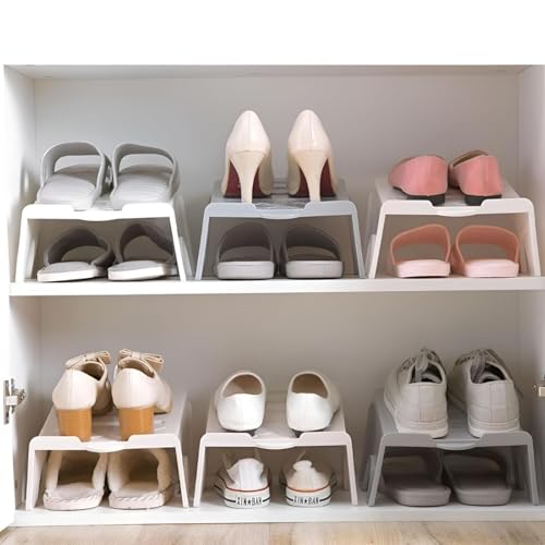 Image of NYALKARAN Plastic Shoe Organizer Stand Space Saver Shoe Storage Rack Double Layer Free Standing Shoe Slipper Stacker (Multicolor, Set of 12)