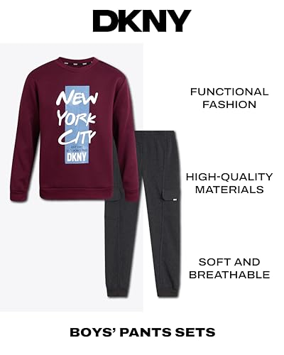 DKNY Boys' Tracksuit Set - 2 Piece Soft Performance Fleece Athletic Sweatshirt and Jogger Sweatpants for Boys (Sizes: 4-12)2