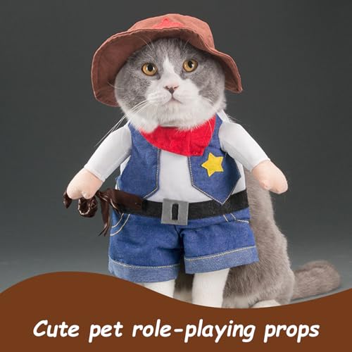 1 x Cowboy-Kostüm für Haustiere, 1 x schwarze Brille, lustiges Hunde-Kostüm, stehendes Haustier-Kostüm, Cowboy-Uniform für Haustiere, inkl