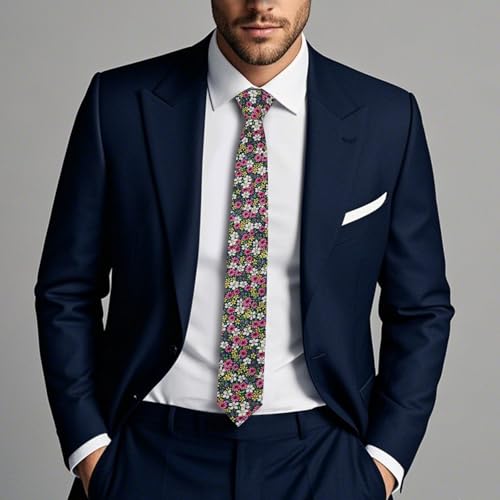 Image of Cotton Floral Ties for Men 2.76 inch Men's Skinny Tie Linen Flower Printed Neck Tie for Wedding Dating Party