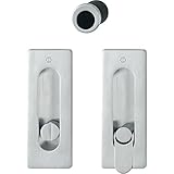 HOPPE Schiebetürmuschel Set M464 - ohne Schloss, eckige Rosette WC, verchromt matt | Muschelgriffe