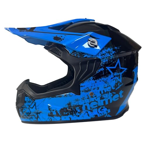 Casco Da Motocross Per Bambini E Ragazzi, Omologato ECE22.06, Casco Integrale Da Moto, Caschi ATV E Quattro Ruote, Mountain Bike, Fuoristrada, Strada, Bici Da Cross, Casco Integrale Da Discesa(Blue,S)