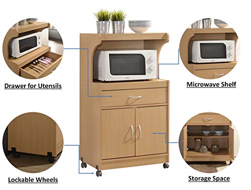 Hodedah Microwave Kitchen Cart, Beech