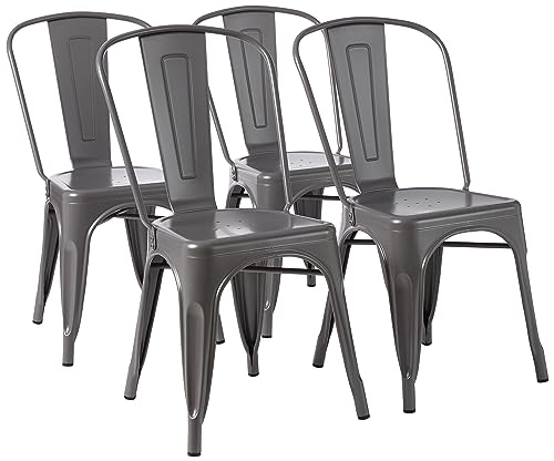Amazon Basics Metal Dining Chairs, Easy to Assemble, Indoor/Outdoor, Stackable, 330-Pound Capacity, Dark Gray, 4-Pack, 20.1 x 17.1 x 33.5 inches by Amazon Basics - Used condition - US$96.86