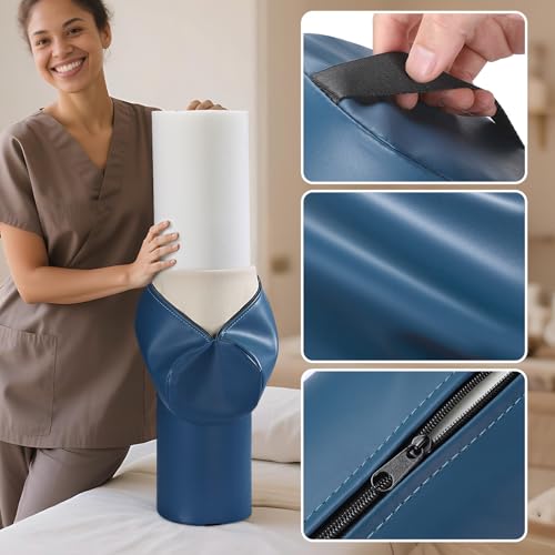 Image of Noverlife Full Round Bolster Pillow, 6 inch x 26 inch Massage Bolsters for Under Legs /Neck /Back Pain Relief, Knee Bolster with Strap Handle, Physical Therapy Bolsters for Massage Table Bed Yoga Pillow, Blue