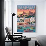 sinyumoney Malaga Travel Pinturas Al Óleo Sobre Lienzo, Obras De Arte Para Dormitorio De Mujer/niña, Baño, Sala De Estar, Decoración Del Hogar 24x36inch(60x90cm)