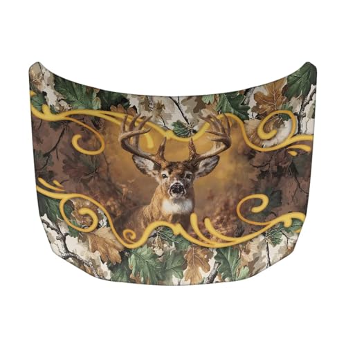 Image of Car Hood Cover All-Season Protection Deer Print Car Hood Cover Protector Stretch Polyester Fabric Covers Removable Automotive Accessories Ft Fits Most Cars