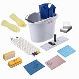 Vileda Professional, UltraSpeed Mini Kit, Sistema lavapavimenti piani, 10 panni Quick'n Dry, 1 panno micro r-Blue, 2 spugne Miraclean, 2 panni micro PVA, 1 spugna Glitzi, Guanti, non include il manico