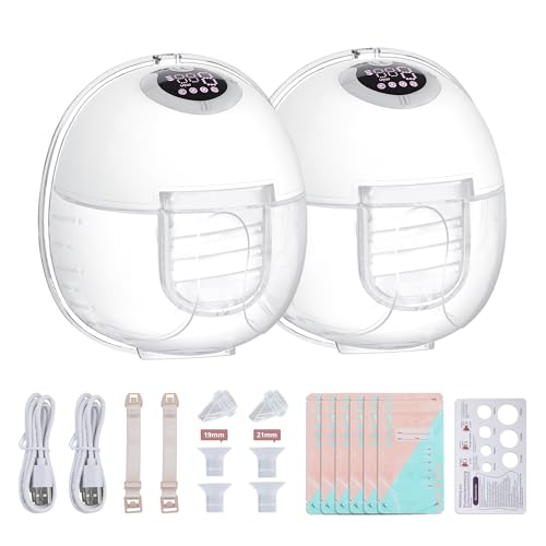 Milchpumpe Elektrisch Tragbar, Elektrische Milchpumpe freihändig 4 Modi und 9 Stufen, LED-Anzeige, mit 19/21-mm-Flansch, BPA-frei, lange Lebensdauer (2 Stück, Gepudert)