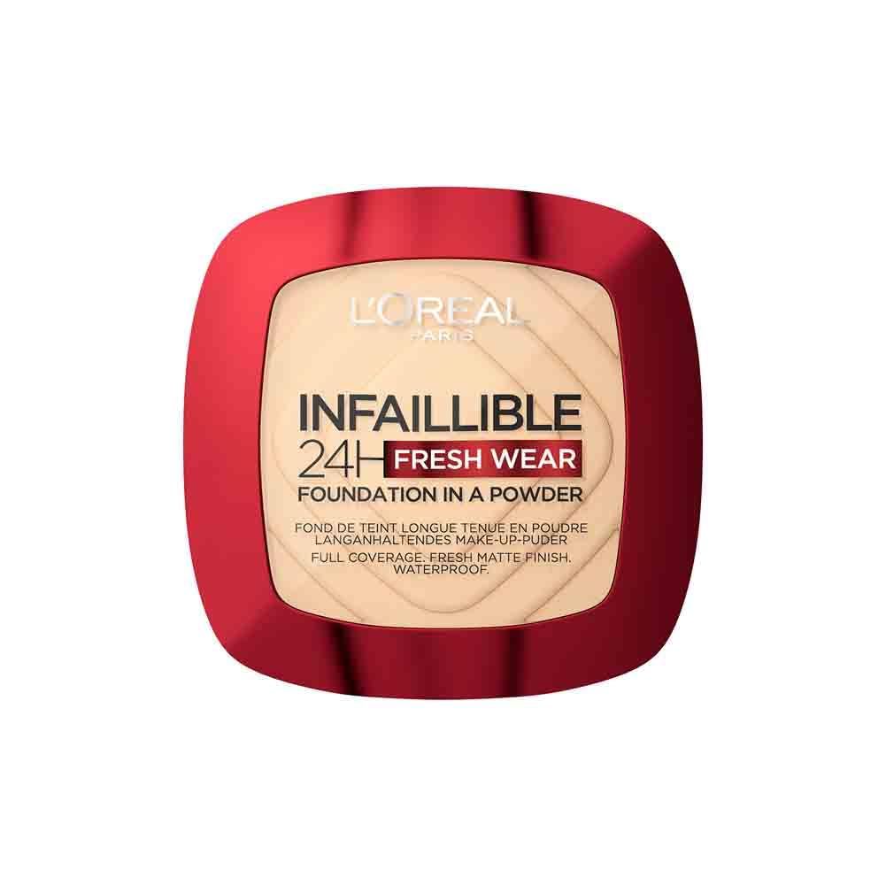 L'Oréal Paris Wasserfestes Puder Make-up mit hoher Deckkraft, Doppelpack, Deckendes Kompaktpuder mit mattem Finish und 24h Halt, Infaillible 24H Fresh Wear Foundation Powder, Nr. 130 True Beige, 2x9 g