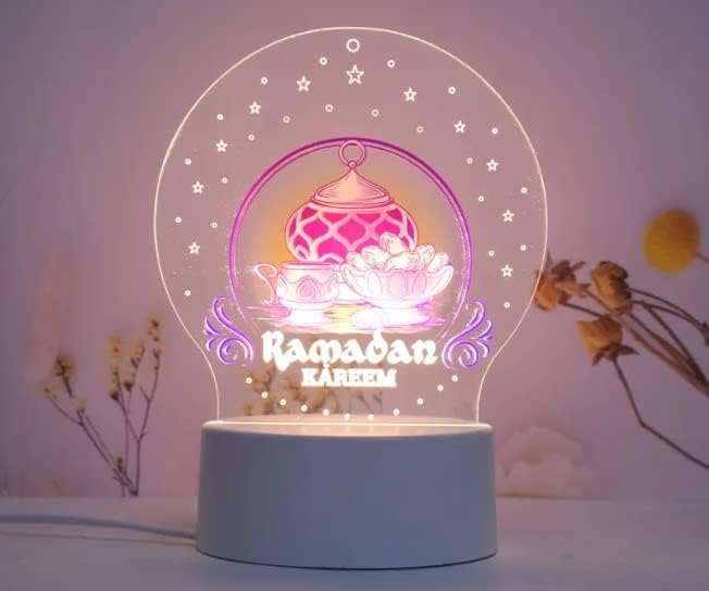 Ramadan 2023 Islamic Gifts Antique Imitation Crafts EID Mubarak Ramadan Decorations Muslim Acrylic LED Night Lights Islamic (Multi-Colored (Ramadan Kareem))