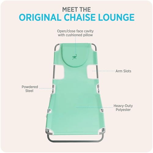 Image of Ostrich the Original Chaise 72 x 22 Inch Lounge Portable Reclining Lounger, Outdoor Patio, Beach, Lawn, Camping, or Pool Tanning Chair, Teal