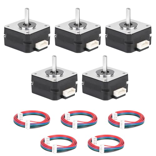 EFUTURETIME 5pcs Nema 17 Schrittmotor 42x23mm, Pancake Motor 3.6V/1A 16Ncm Haltemoment 2 Phase 4 Drähte 1.8 Grad mit 1m Kabel für 3D Drucker Motoren CNC Fräsmaschine Roboterarm Lasergravur
