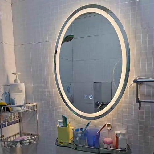 Miroir antibuée rétroéclairé ovale avec interrupteur tactile pour mur - 5