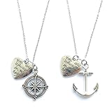 IDLAN 2 Anchor And Compass You Are Always In My Heart Necklace or Keychains Best Friends BFF Sisters Couples (Necklace)