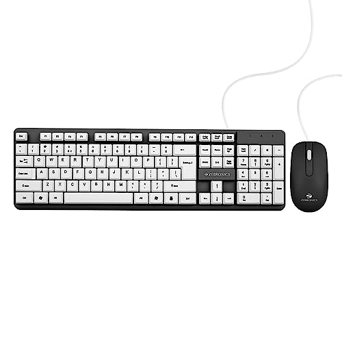 Image of Zebronics JUDWAA 541 USB Keyboard and Mouse Combo for Computers & Laptops with 1200 DPI, 1.3 Meter Cable, Retractable Stand, Comfortable Usage, Silent Typing and Matte Finish (Black + White)