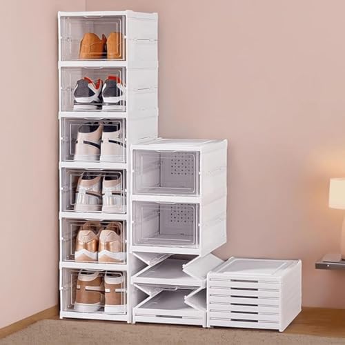 Homeness 6-Layer Foldable Shoe Organizer Storage Box/Collapsible Shoe Rack/Foldable Closet for Living Room,Study, Bathroom/Storage Organizer for Shoe Boots,Slippers,Sneakers,Books-Aliens(White) (6)
