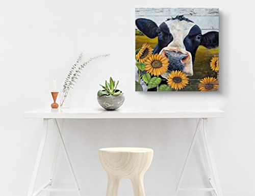 Cow Wall Art Farmhouse Cow Pictures Wall Decor Country Sunflower And Cow Painting Canvas Print Decor Rustic Wall Decor For Kitchen Bathroom Dining Room Framed Artwork Farm Cow Wall Decor 20"X20" #TOP2