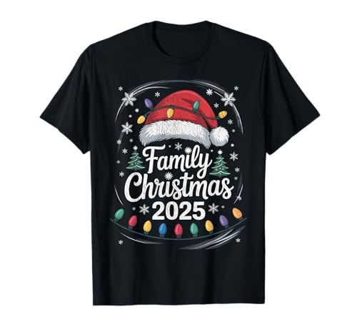 Feliz Navidad Familia Navidad 2025 Sombrero de Papá Noel Camiseta