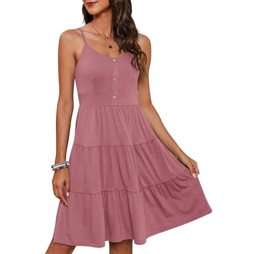 Robe de plage d'été à bretelles spaghetti et bouton plissé AMN22051701