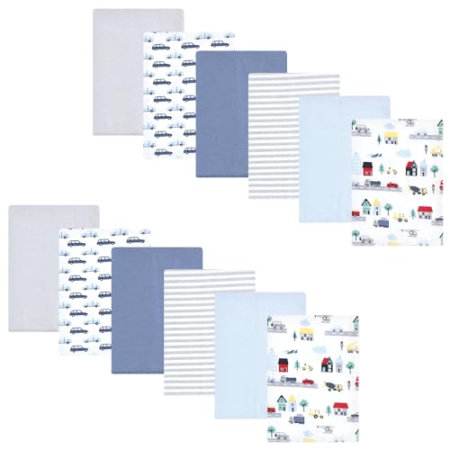 Image of Hudson Baby Unisex Baby Cotton Poly Flannel Burp Cloths Bundle, City Life, One Size