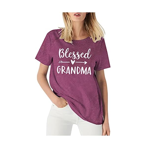 JINTING Blessed Grandma Shirts for Women Blessed Grammy Shirts Short Sleeve Casual Nana Gift T Shirts Top Tee Burgundy