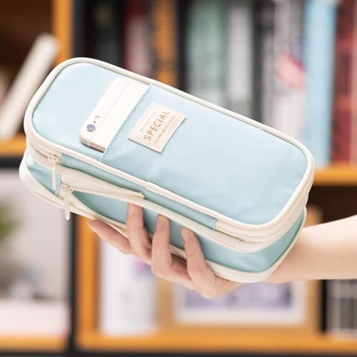 Image of Large Capacity Pencil Case Pouch, Cute Aesthetic Big Capacity Zipper Cases Pen Portable Office Stationery Makeup Bag, Desk Organizer for College Adults Women Men (Sky Blue)