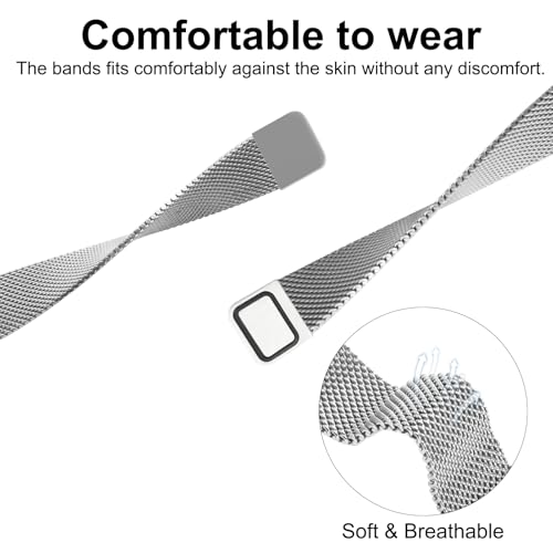 Band Compatible with Fitbit Sense/Sense 2 Versa 3/Versa 4 for Women Stainless Steel Magnetic Strap Adjustable Four Leaf Clover Watch Bands.