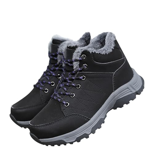 Generisch Botas de nieve para mujer, forradas cálidas, cómodas, antideslizantes, suela clásica, aspecto de piel, suaves, cómodas, elegantes, al aire libre, para días de invierno, nieve, paseos, Negro