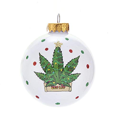 Kurt S. Adler 80MM White Cannabis Glass Ball Ornament