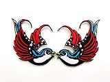 TH Set 2 pcs. Cute Bird Tattoo Swallow Dove Sparrow Logo Jacket T-Shirt Sew Iron on Embroidered Appl