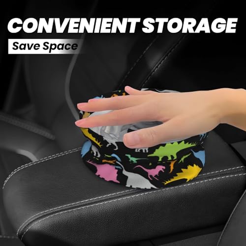 Image of Car Garbage Bag Colorful Dinosaurs Mini Car Trash Bin Portable Collapsible Waterproof Rubbish Bag for Car Accessories Back Front Seat Cup Holder