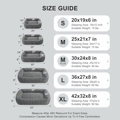 Image of FURTIME Dog Bed for Small Medium Dog, Washable Orthopedic Pet Bed with Removable Cover, Rectangle Soft Calming Sleeping Puppy Bed Durable Pet Cuddler with Anti-Slip Bottom, Grey, M (25 inchx21 inchx7 inch)